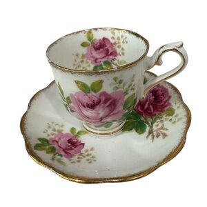 Royal Albert American Beauty Demitasse Teacup  and Saucer Vintage Gold Trim